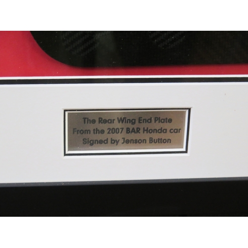 10 - Jenson Button, Formula 1 ; signed rear wing end plate with No 7 from the 2007 BAR Honda car, togethe... 