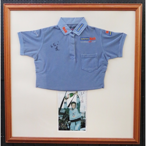 12 - Ellen MacArthur retired sailor; signed polo shirt and signed photograph, mounted and framed, 80 x 78... 