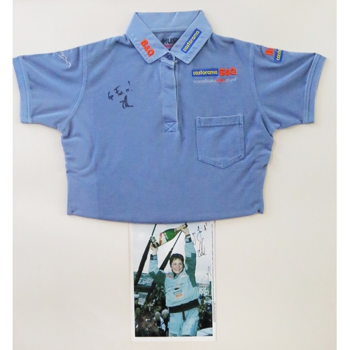 12 - Ellen MacArthur retired sailor; signed polo shirt and signed photograph, mounted and framed, 80 x 78... 