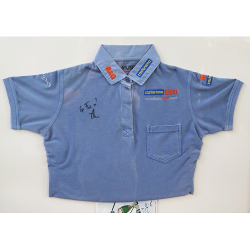 12 - Ellen MacArthur retired sailor; signed polo shirt and signed photograph, mounted and framed, 80 x 78... 