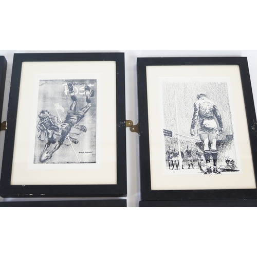 16 - A collection of seven monochrome rugby prints after Neville Colvin, including 'Smile Please', 'Hero ... 