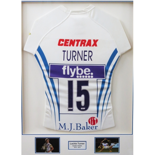 18 - Lachie Turner, Exeter Chiefs, 2016-2018. mounted rugby shirt, F & G, 88 x 62cm.