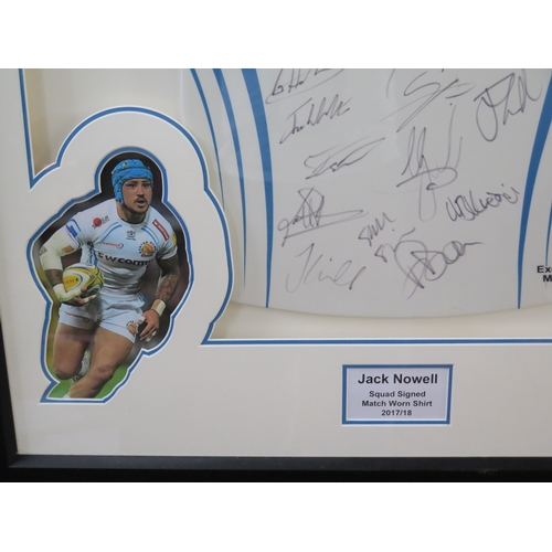 18A - Exeter Chiefs, Jack Nowell, match worn shirt signed by the entire squad 2017/18, mounted and framed,... 