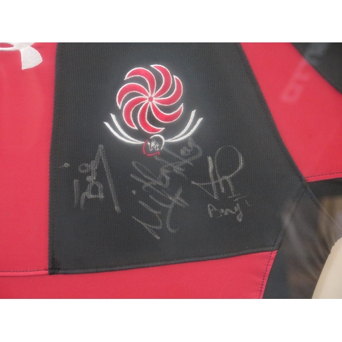 18B - Signed Georgia national rugby team shirt from 2015 Rugby World Cup, mounted and framed, overall size... 