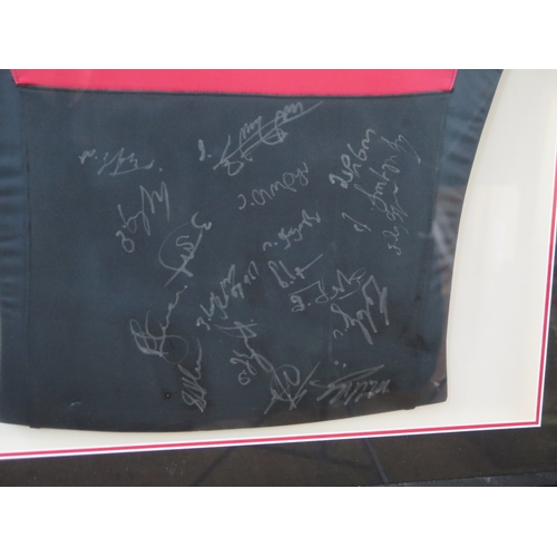 18B - Signed Georgia national rugby team shirt from 2015 Rugby World Cup, mounted and framed, overall size... 