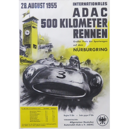 2 - A vintage polychrome poster for ADAC 500 Kilometer race, held at the Nurburgring, 28th August 1955, ... 