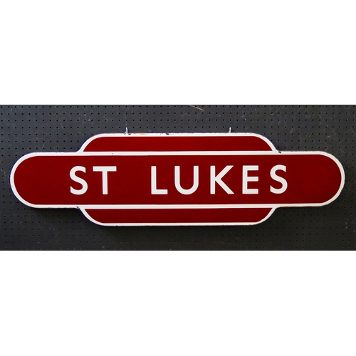 280 - 'St Lukes' (Southport) - a BR(M) totem, white on maroon enamel, 92cm x 26cm