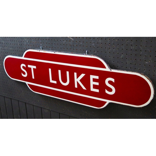 280 - 'St Lukes' (Southport) - a BR(M) totem, white on maroon enamel, 92cm x 26cm
