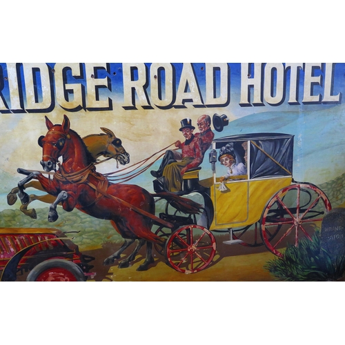 378 - Kingsbridge Road Hotel - A large painted wooden advertising sign depicting a horse drawn carriage be... 