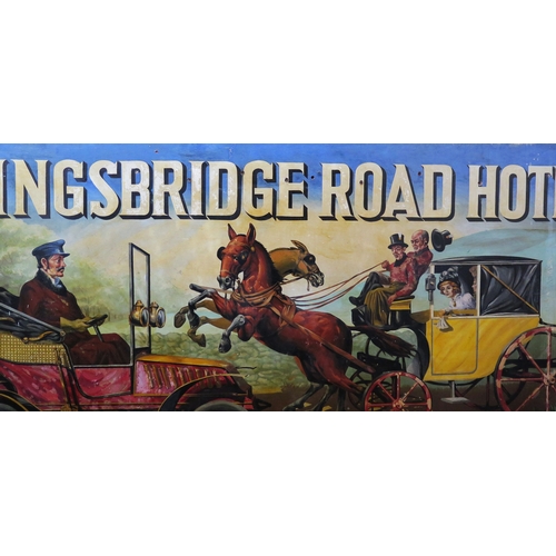 378 - Kingsbridge Road Hotel - A large painted wooden advertising sign depicting a horse drawn carriage be... 
