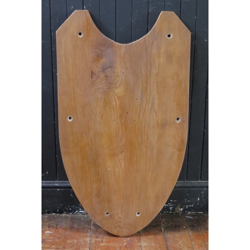 383 - Taxidermy moose head with antlers, mounted on a shield shaped plaque, span of antlers 164cm