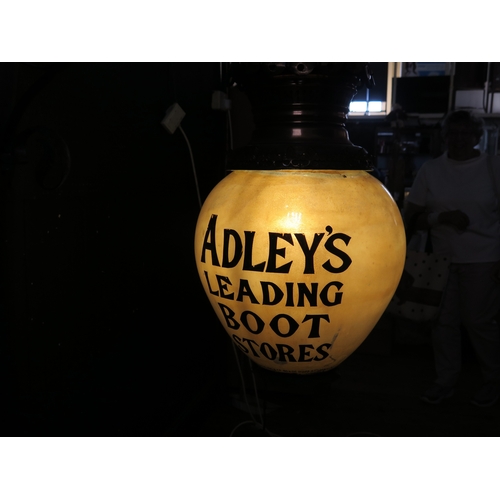 402 - Late 19th century advertising Adley's Leading Boot Store lamp, Newling and Co. 95 & 96 Wood St. Lond... 