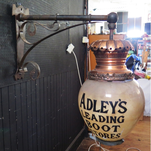 402 - Late 19th century advertising Adley's Leading Boot Store lamp, Newling and Co. 95 & 96 Wood St. Lond... 