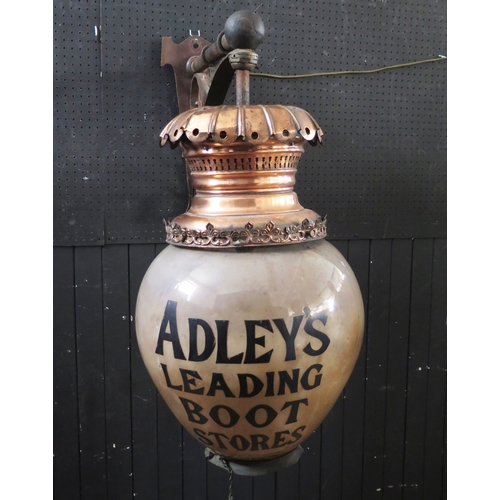 402 - Late 19th century advertising Adley's Leading Boot Store lamp, Newling and Co. 95 & 96 Wood St. Lond... 