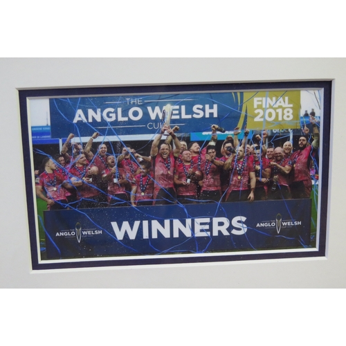 17B - Exeter Chiefs signed rugby shirt from the 2018 Anglo Welsh Cup, mounted, framed and glazed.