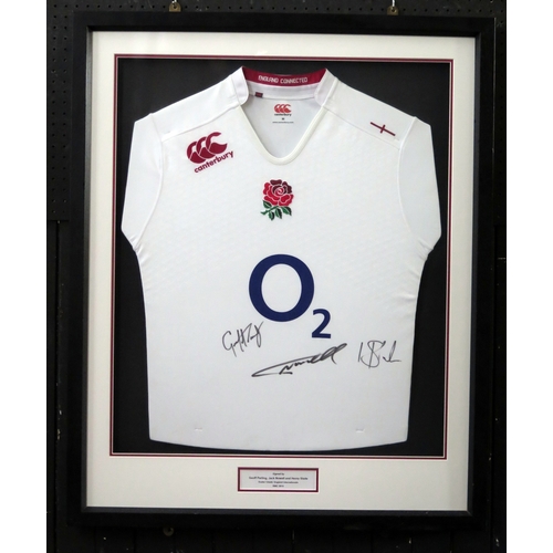 17F - A English rugby shirt, signed by Exeter chiefs and international players Geoff Parling, Jack Nowell ... 