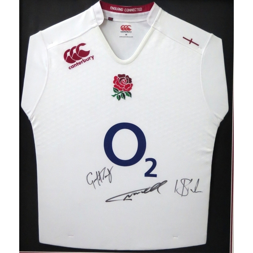 17F - A English rugby shirt, signed by Exeter chiefs and international players Geoff Parling, Jack Nowell ... 
