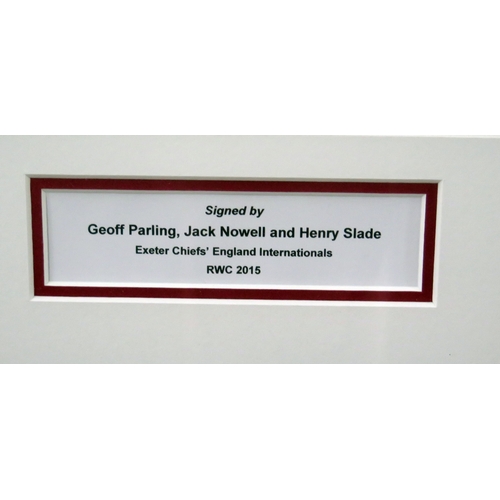 17F - A English rugby shirt, signed by Exeter chiefs and international players Geoff Parling, Jack Nowell ... 