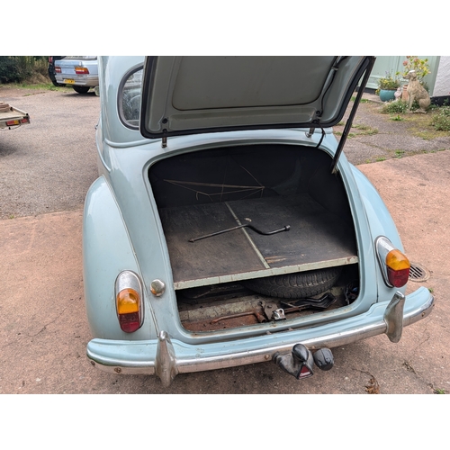 84A - 1966 Morris Minor 1000 2 Door KYA 258D, pale blue classic car, displaying 19,564 miles - car is runn... 