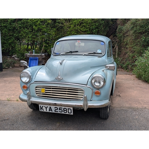 84A - 1966 Morris Minor 1000 2 Door KYA 258D, pale blue classic car, displaying 19,564 miles - car is runn... 