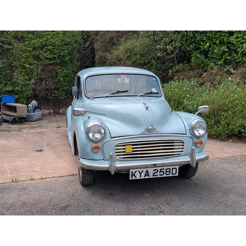84A - 1966 Morris Minor 1000 2 Door KYA 258D, pale blue classic car, displaying 19,564 miles - car is runn... 