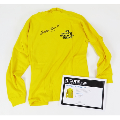 8A - Gordon Banks autographed 1966 England yellow goal keeper's shirt