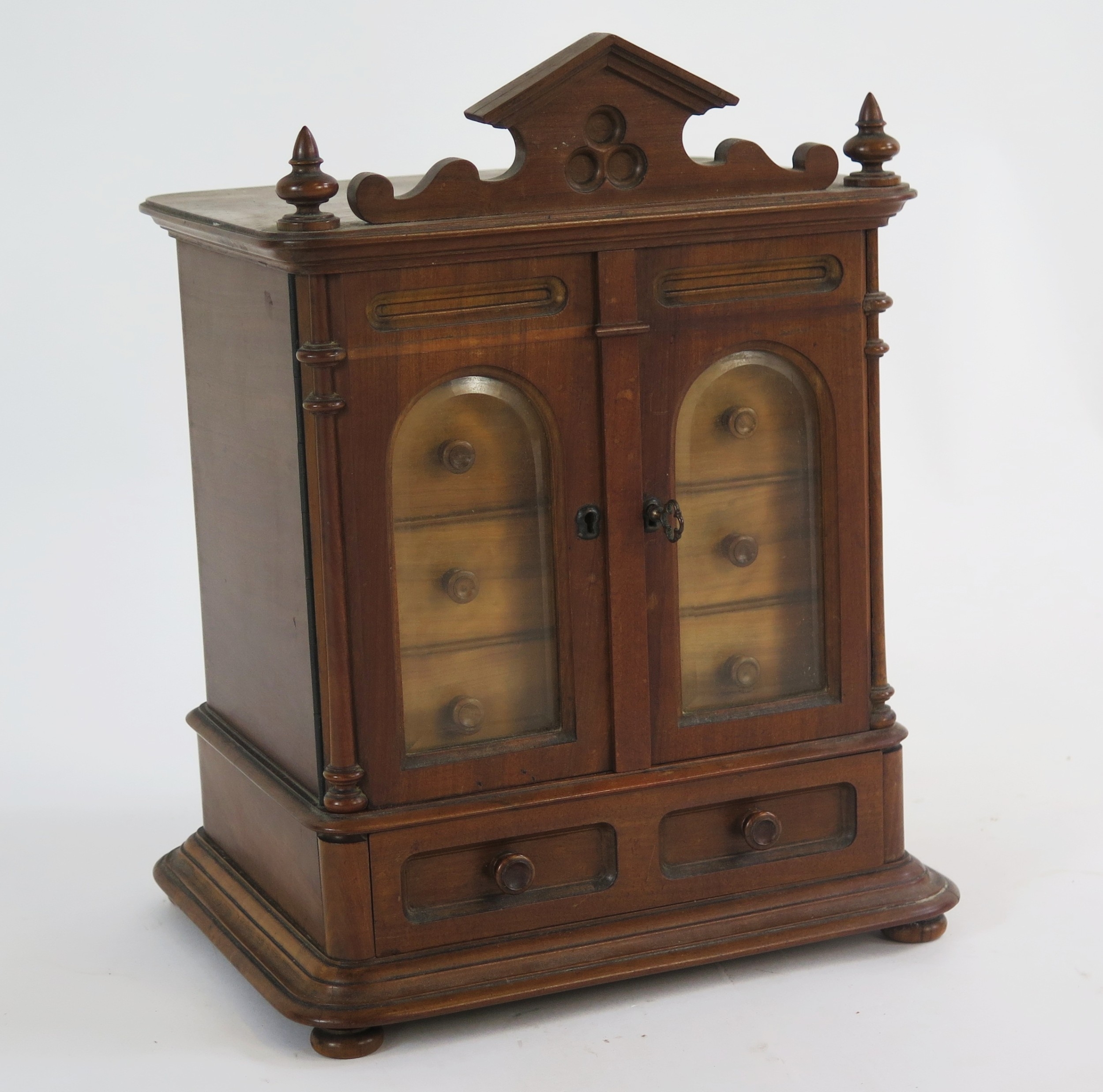 A Late Victorian stained beech table top collectors cabinet, with two ...