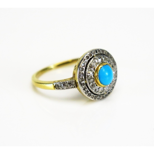 A turquoise and rose cut diamond target ring in a high carat precious ...