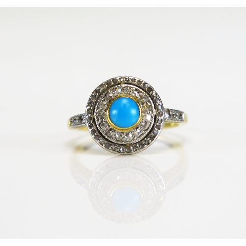 A turquoise and rose cut diamond target ring in a high carat precious ...