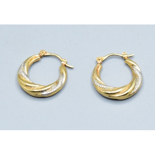 211 - 9ct gold ladies twin colour twist hoop earrings 2.0cm external diameter 0.5cm width at the base
