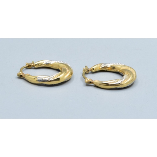 211 - 9ct gold ladies twin colour twist hoop earrings 2.0cm external diameter 0.5cm width at the base