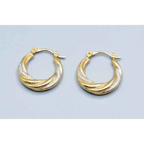 211 - 9ct gold ladies twin colour twist hoop earrings 2.0cm external diameter 0.5cm width at the base