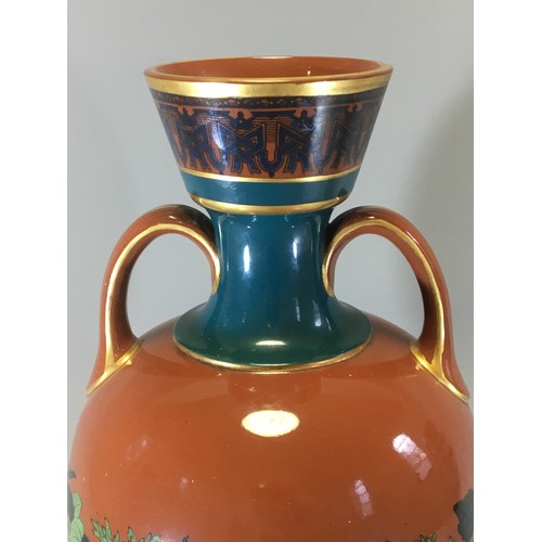 41 - Tall and Unusual Davenport Longport Staffs Amphora Shaped Vase. Floral Swag Motif on a Terracotta Gr... 