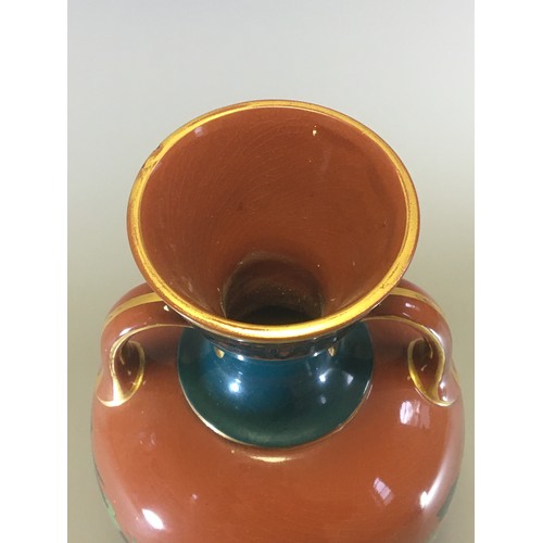 41 - Tall and Unusual Davenport Longport Staffs Amphora Shaped Vase. Floral Swag Motif on a Terracotta Gr... 