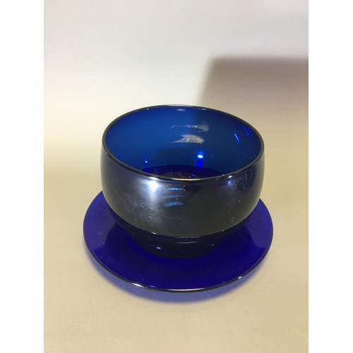 42 - 19th Century Bristol Blue Hand Blown set of 5 Finger Bowls and Plates.Dia 11.5cm H 9cm Ea (Bowls)... 