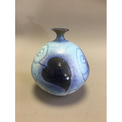 53 - Graham Newing - Studio Pottery Vases. Blue Glazed in a Naturalistic Design both Marked to base.H 23c... 