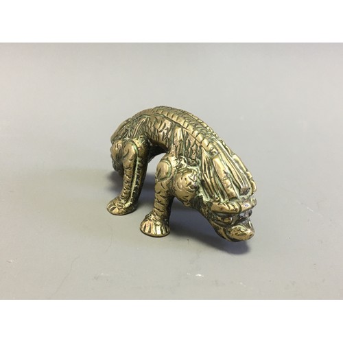 88 - Late 19th Century Oriental Cast Brass Scroll Weight/Talisman Depicting a Double Headed Beast