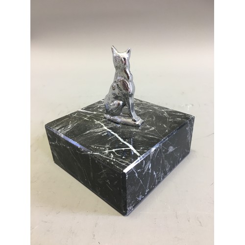 109 - Car Mascot on Marble Base in the Form of a German Shepherd Chromed.