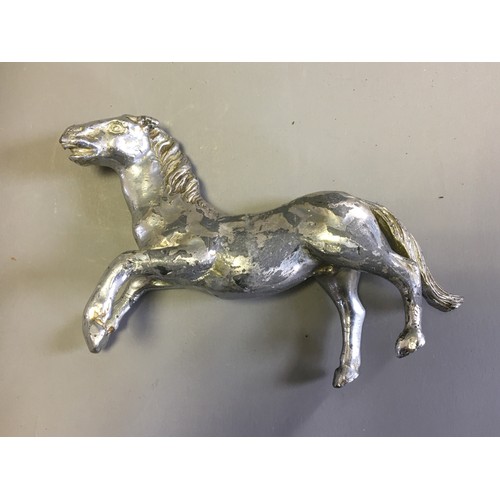 110 - Three Vintage Car Mascots - Rearing Horse, Goose and a Stylised Deco Type Bird Mounted.