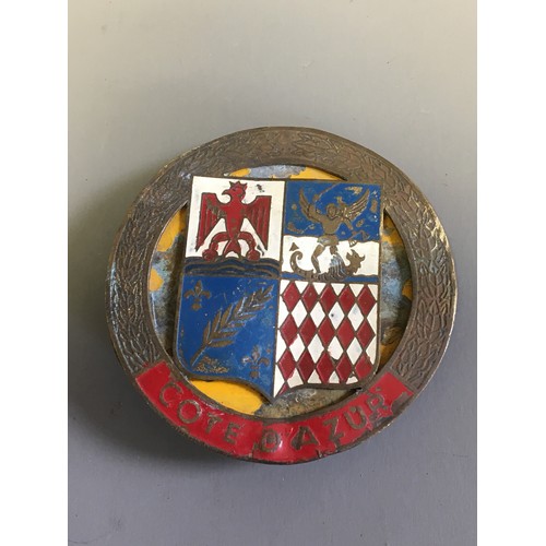 111 - Vintage Car Bumper Mounted Car Badges x 3 - Cote D'Azur, Dean Close School Cheltenham and MCC Maryle... 