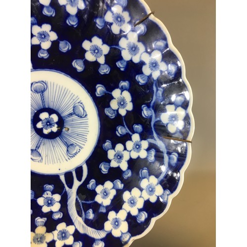 29 - 19th Century Large Japanese Arita Charger Blue and White Cherry Blossom Design.Dia 31cm