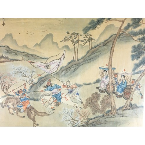 36 - Chinese 19th Century Painting on Silk Depicting Warriors and Noble Ladies.Signed with Characters to ... 