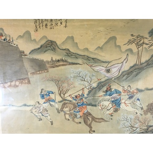 36 - Chinese 19th Century Painting on Silk Depicting Warriors and Noble Ladies.Signed with Characters to ... 