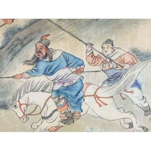 36 - Chinese 19th Century Painting on Silk Depicting Warriors and Noble Ladies.Signed with Characters to ... 