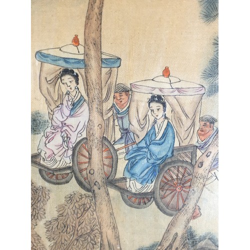 36 - Chinese 19th Century Painting on Silk Depicting Warriors and Noble Ladies.Signed with Characters to ... 