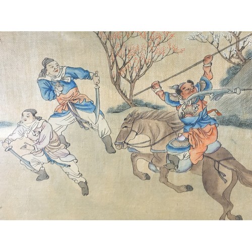 36 - Chinese 19th Century Painting on Silk Depicting Warriors and Noble Ladies.Signed with Characters to ... 