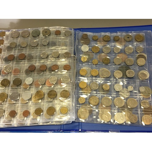 2 x blue coin folders of mixed copper and foreign coinage