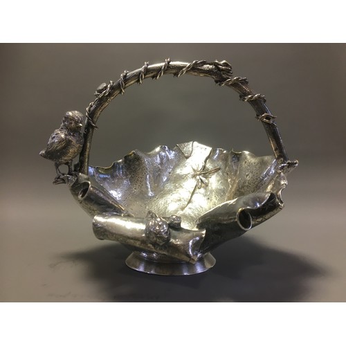 119 - Highly Unusual Silver Plate on Copper and Brass 19th Century Aesthetic Period Basket Form Centre Pie... 