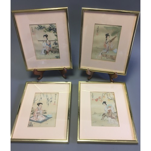 110 - Set of 4 Japanese Showa Period Classic Paintings on Silk in later Frames. 