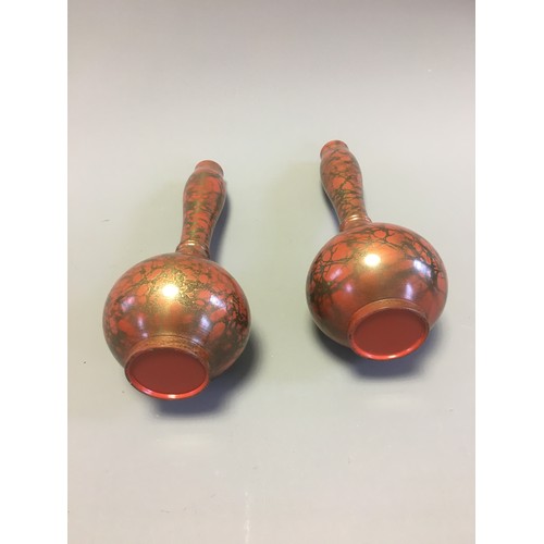 102 - Japanese Pair of Murashido Red and Gold Patina Taisho Period 20th Century Bronze Vases.H 22cm